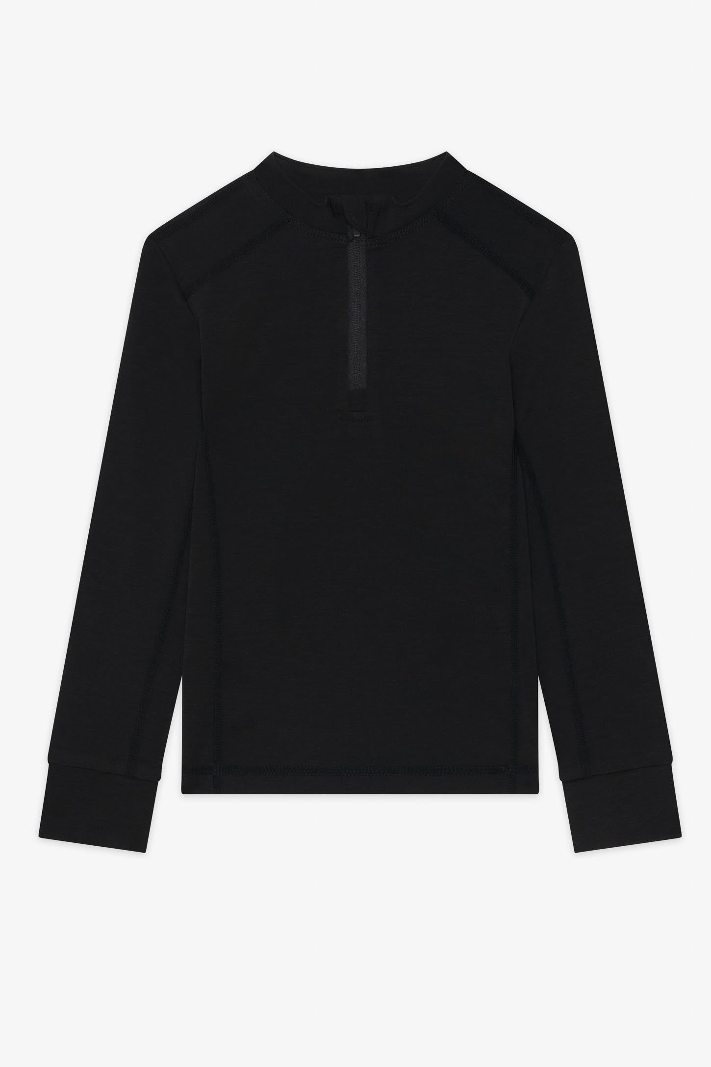 Chandail thermique col mock en laine mérino - Enfant garçon && NOIR