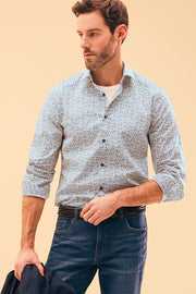 Chemise M/longues ajustée en popeline stretch - Homme && BLEU MULTI