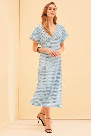 Robe maxi fluide à pois – Femme && BLEU MULTI