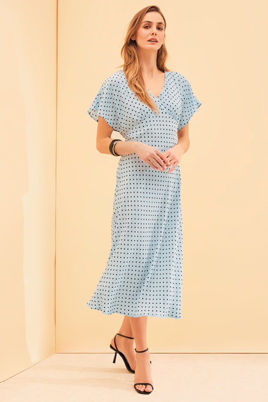 Robe maxi fluide à pois – Femme && BLEU MULTI