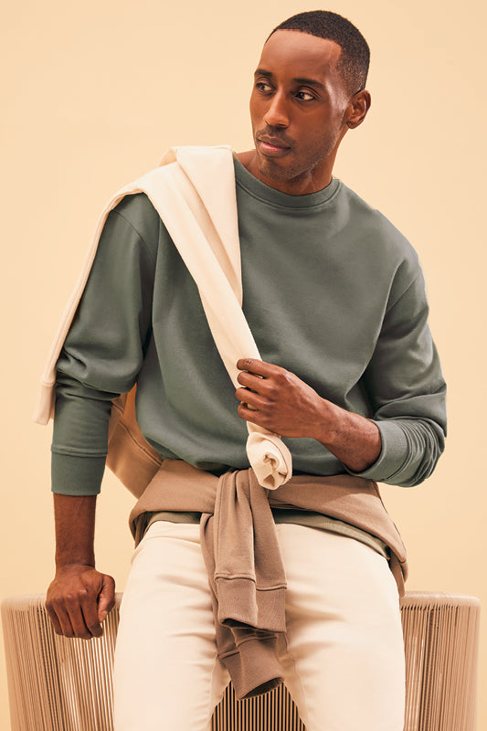 Chandail ouaté uni à manches longues - Homme && VERT