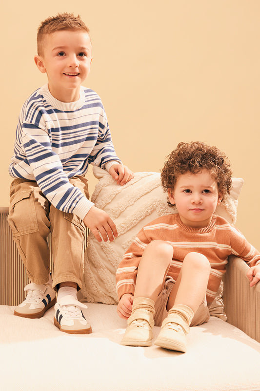 Chandail tricot rayé col rond - Enfant garçon && BRUN/MULTI