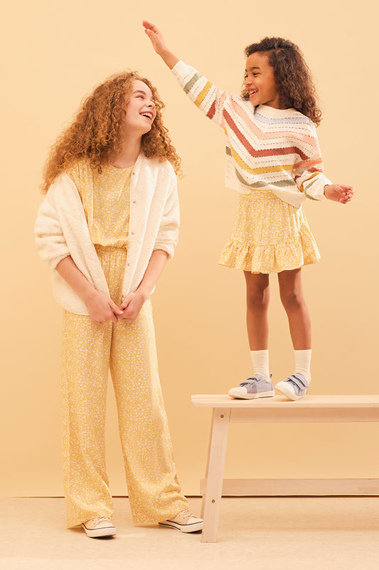 Jupe courte imprimée avec frills - Enfant fille && OCRE