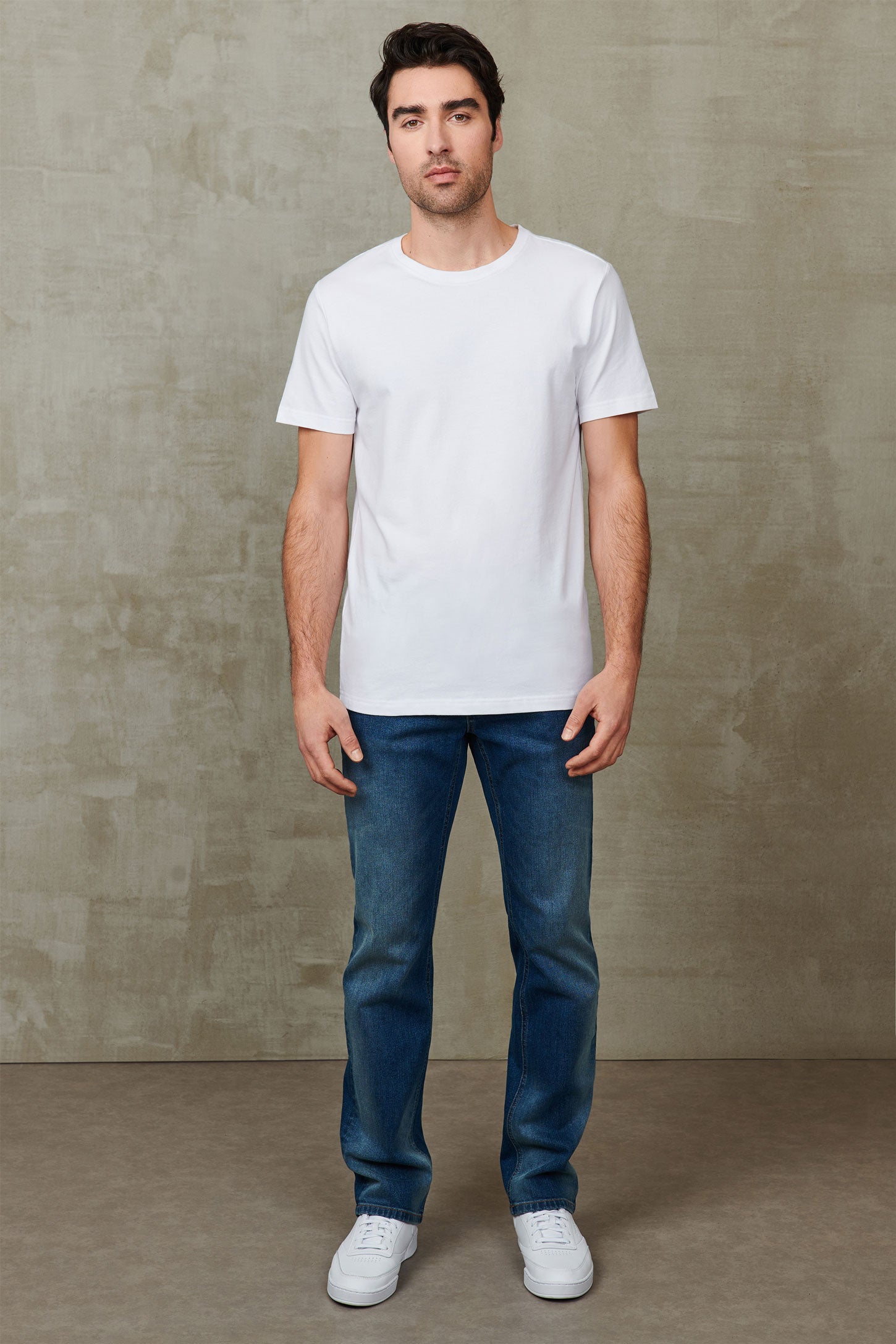 T-shirt col rond coton extensible, 5/50$ - Homme && BLANC
