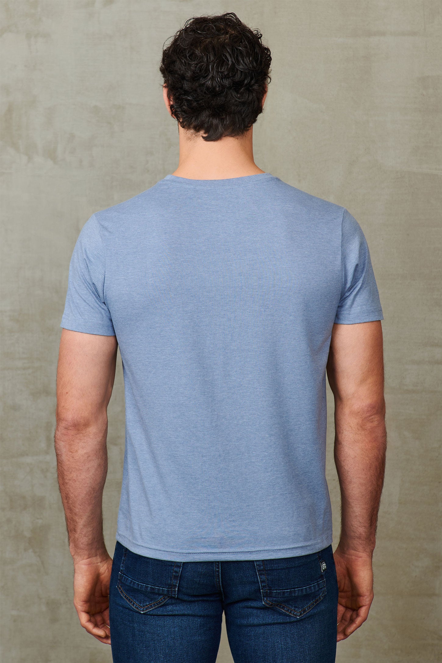 T-shirt col rond coton extensible, 5/50$ - Homme && BLEU MIXTE