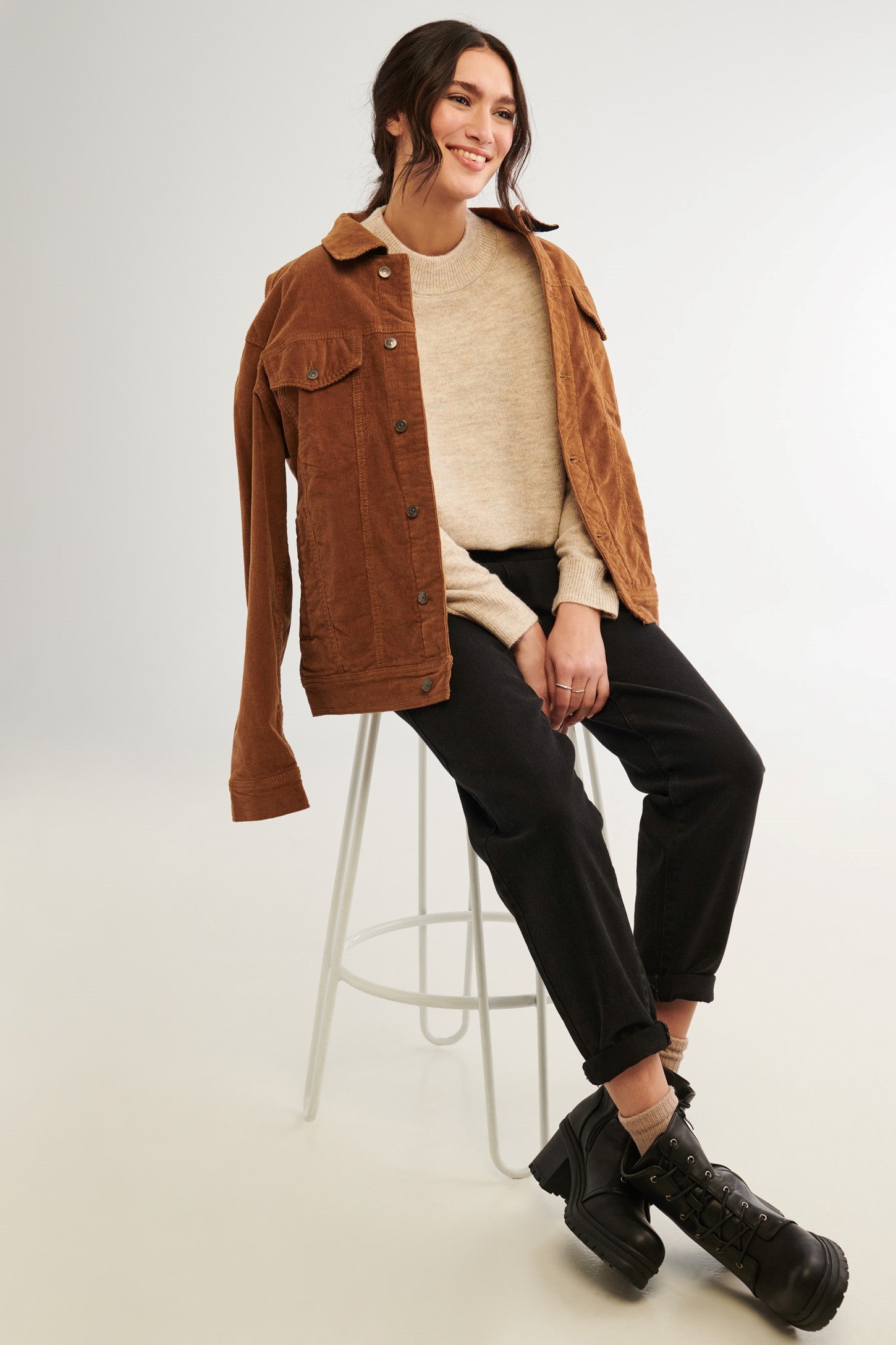 Chandail manches longues, tricot brossé - Femme && OATMEAL