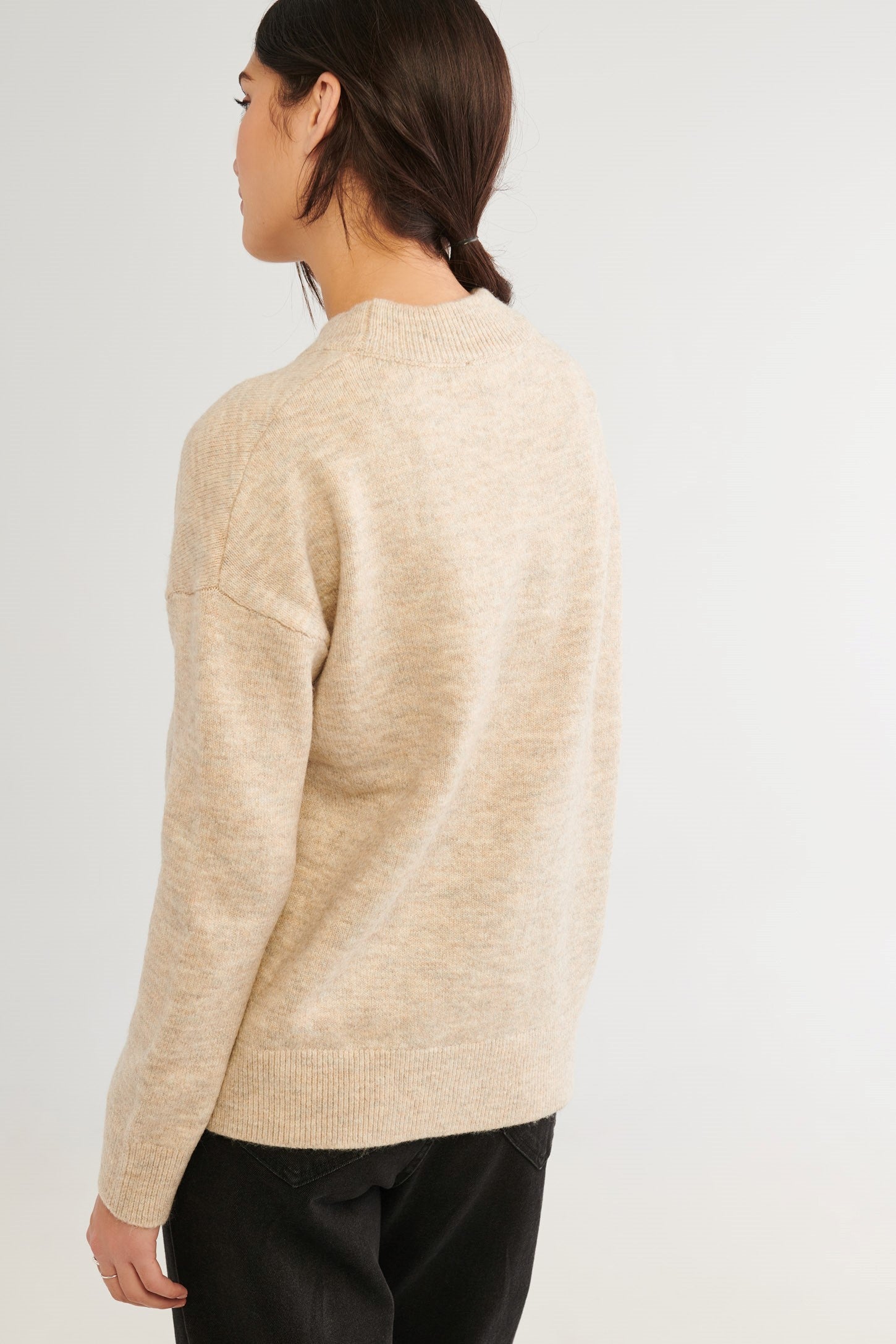 Chandail manches longues, tricot brossé - Femme && OATMEAL