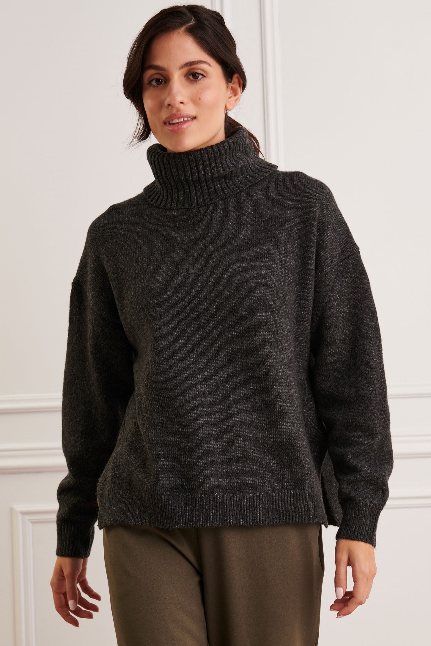 Chandail tricot col roulé - Femme && CHARBON MIXTE
