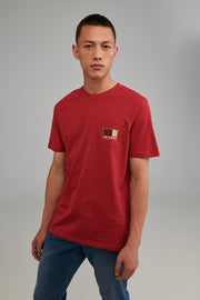 T-shirt à poche imprimé en coton bio - Homme && ROUGE