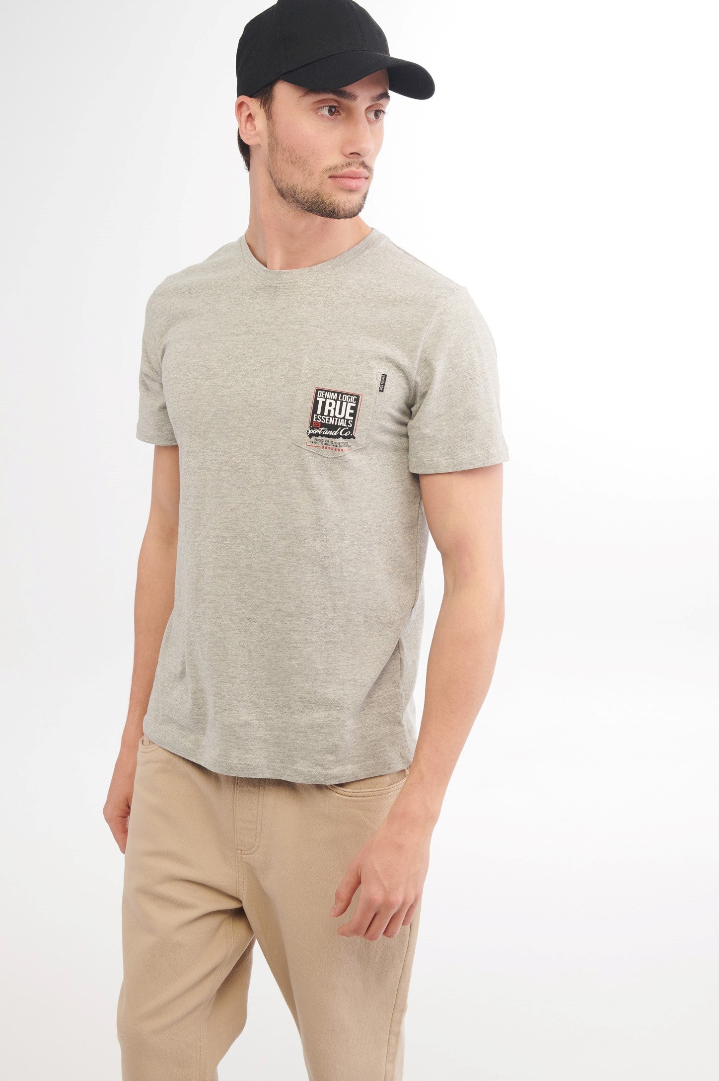 T-shirt à poche imprimé en coton bio - Homme && GRIS MIXTE
