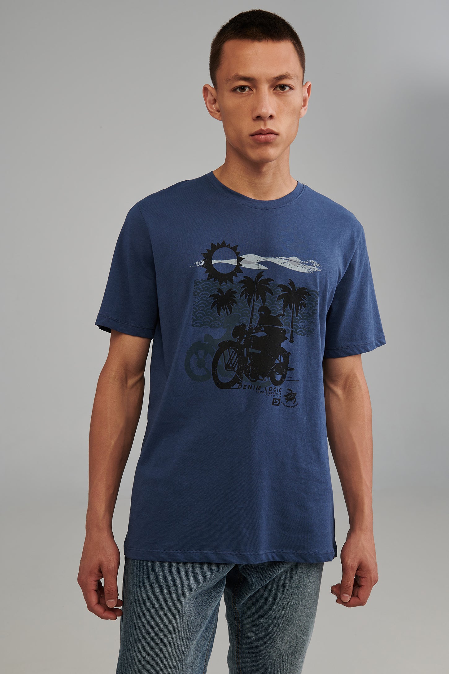 T-shirt imprimé en coton bio - Homme && BLEU ACIER
