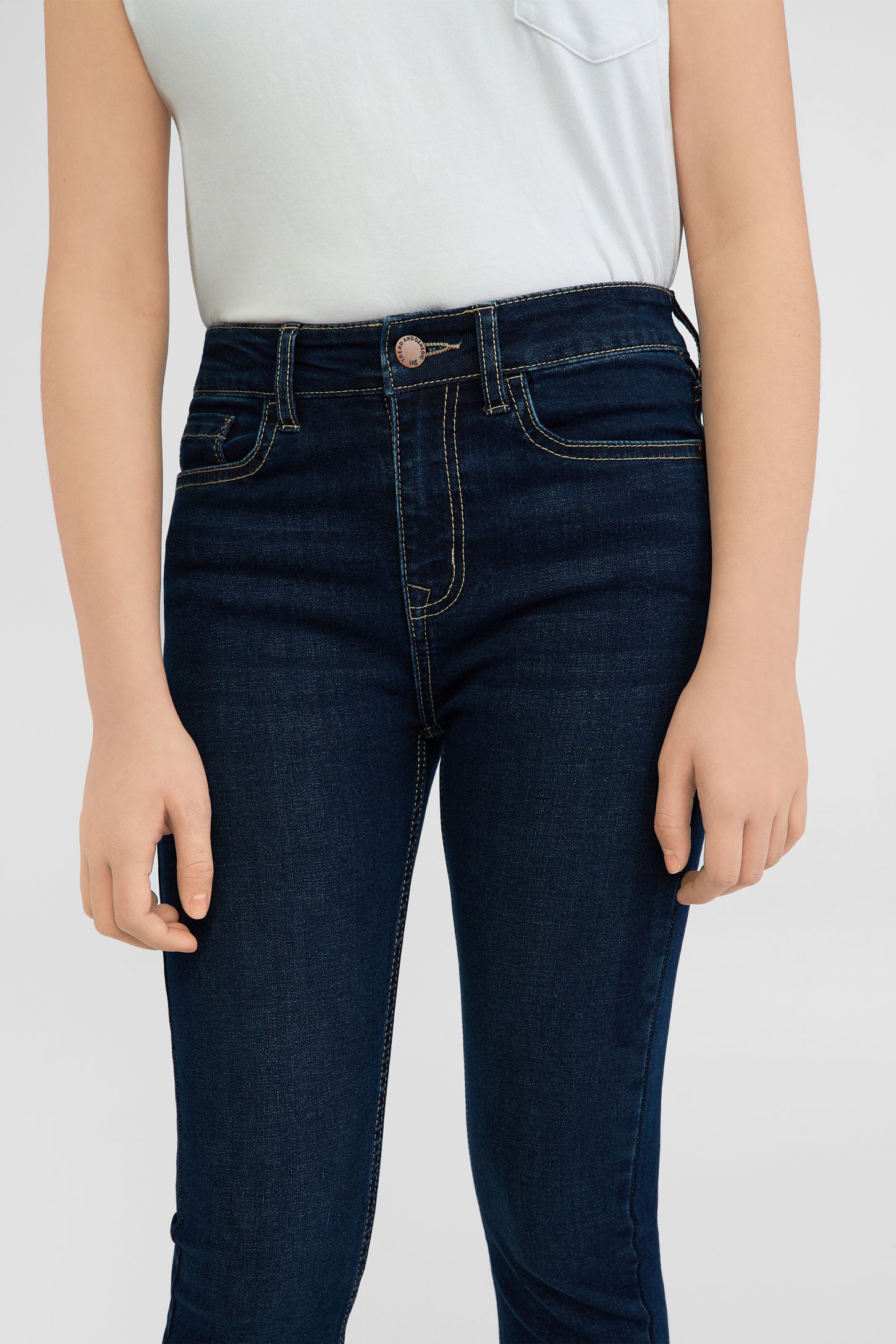 Jeans taille haute - Ado fille && DENIM FONCE