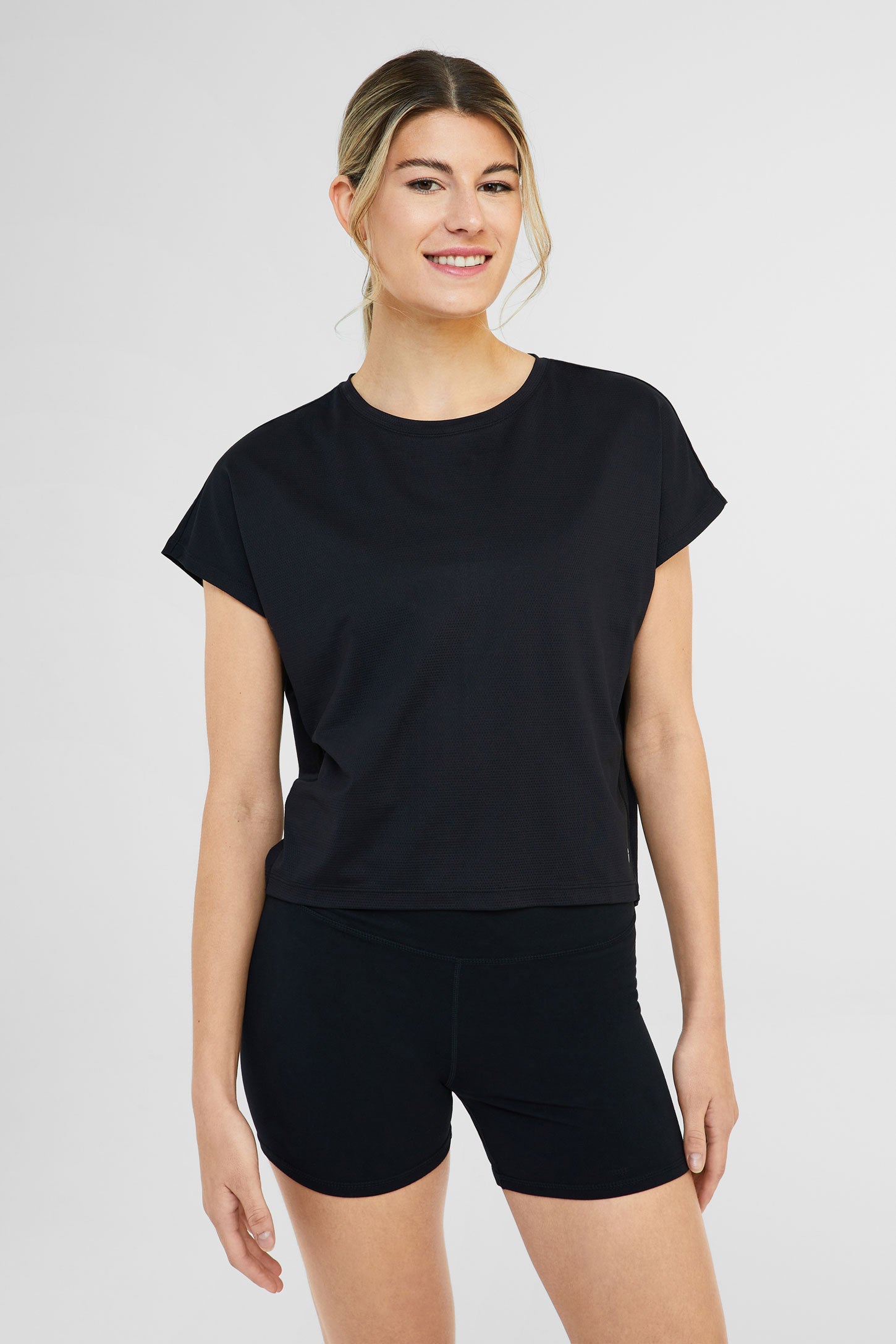 T-shirt en mesh perforée - Femme && NOIR