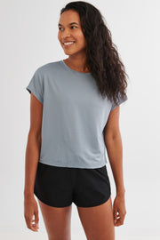 T-shirt en mesh perforée - Femme && BLEU ACIER