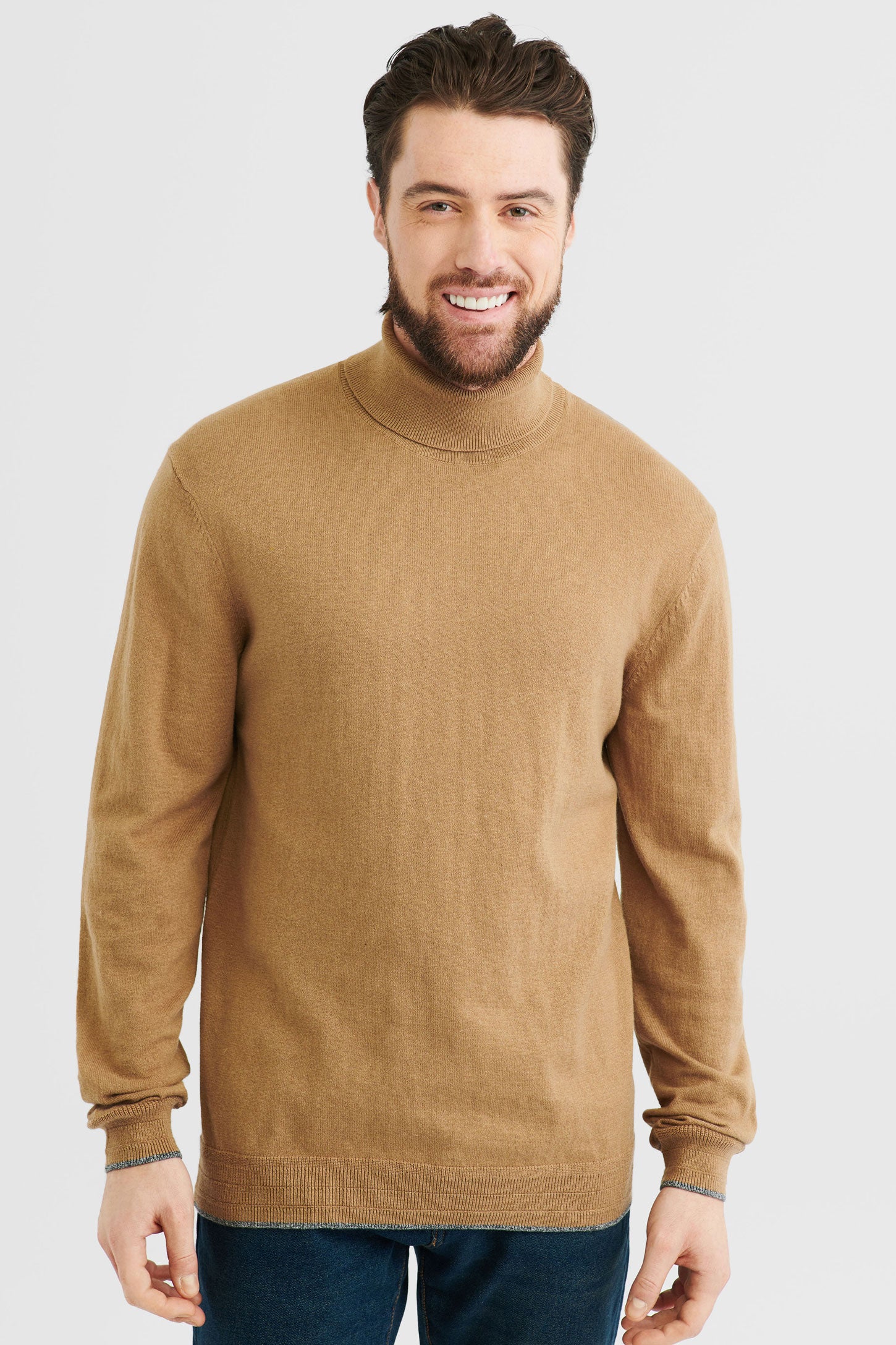 Chandail tricot col roulé - Homme && CHAMEAU