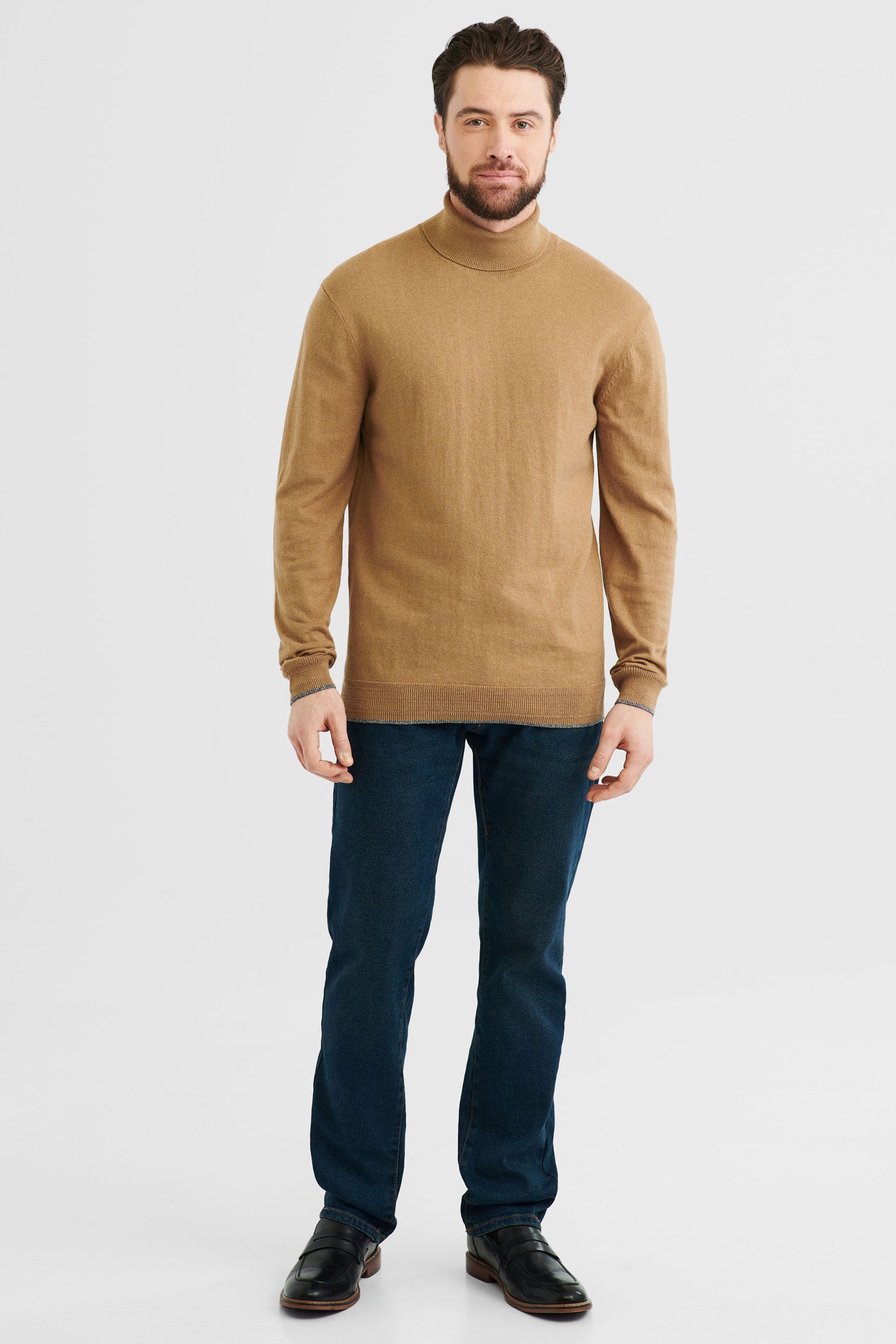 Chandail tricot col roulé - Homme && CHAMEAU