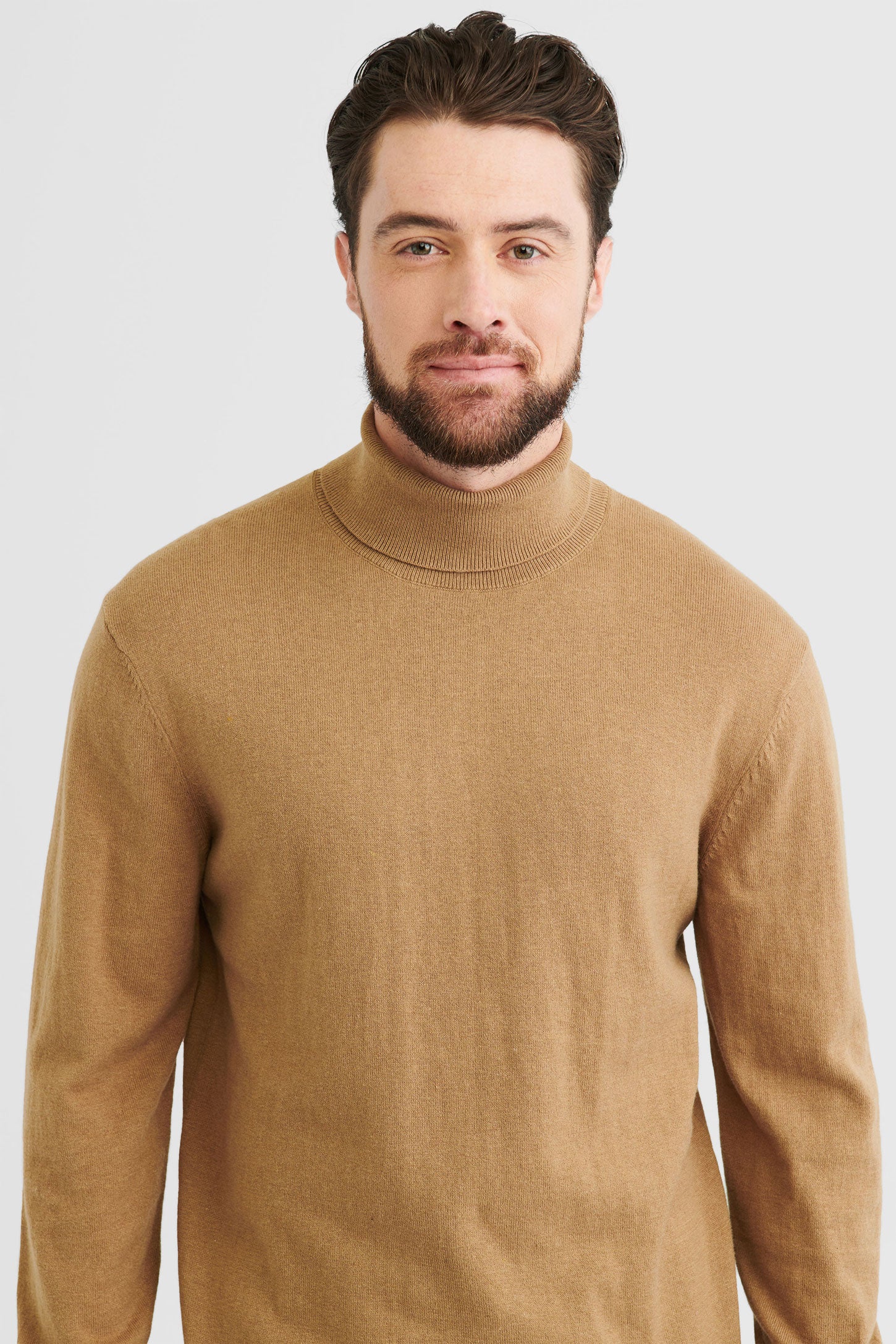 Chandail tricot col roulé - Homme && CHAMEAU