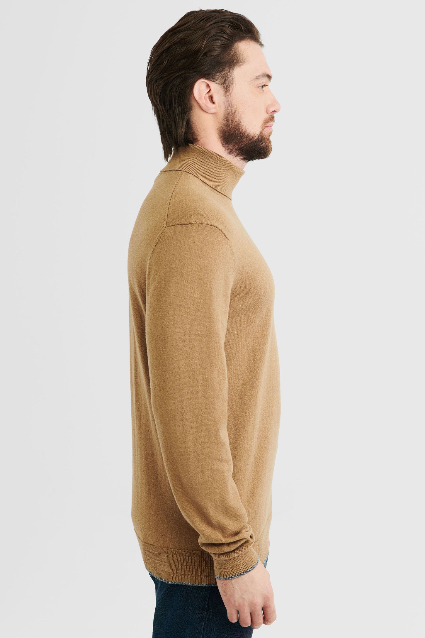 Chandail tricot col roulé - Homme && CHAMEAU