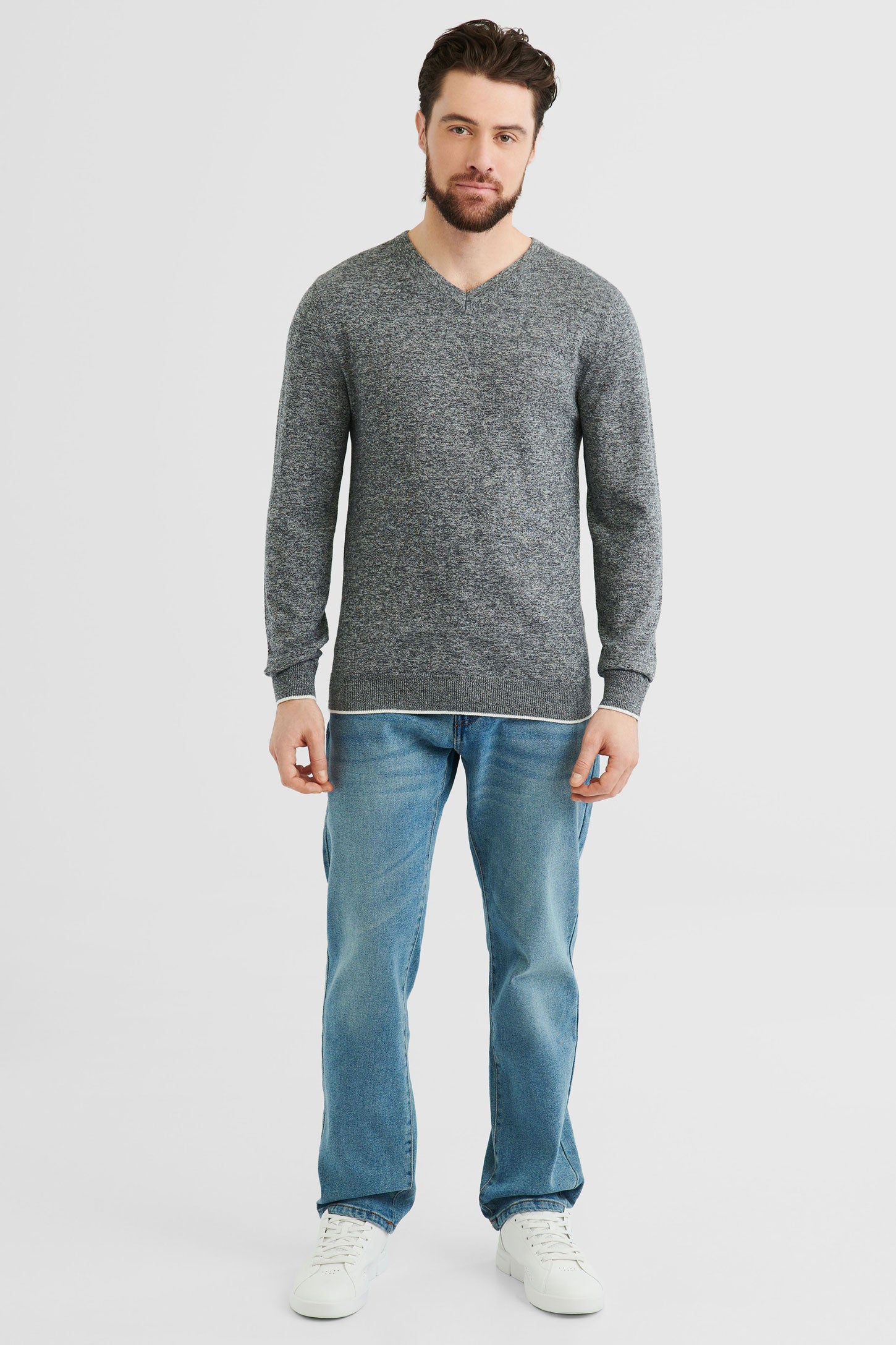 Chandail tricot col en V - Homme && GRIS MIXTE