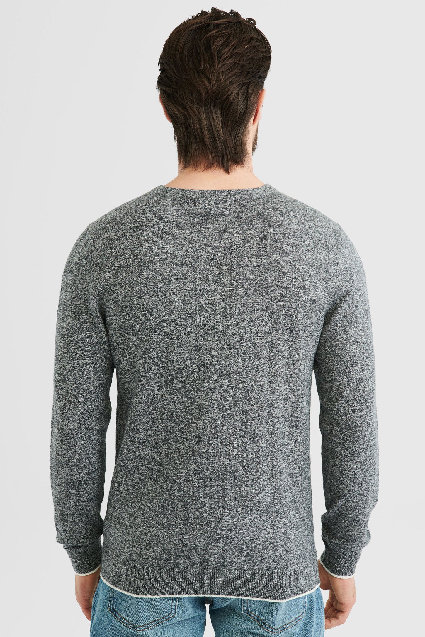 Chandail tricot col en V - Homme && GRIS MIXTE