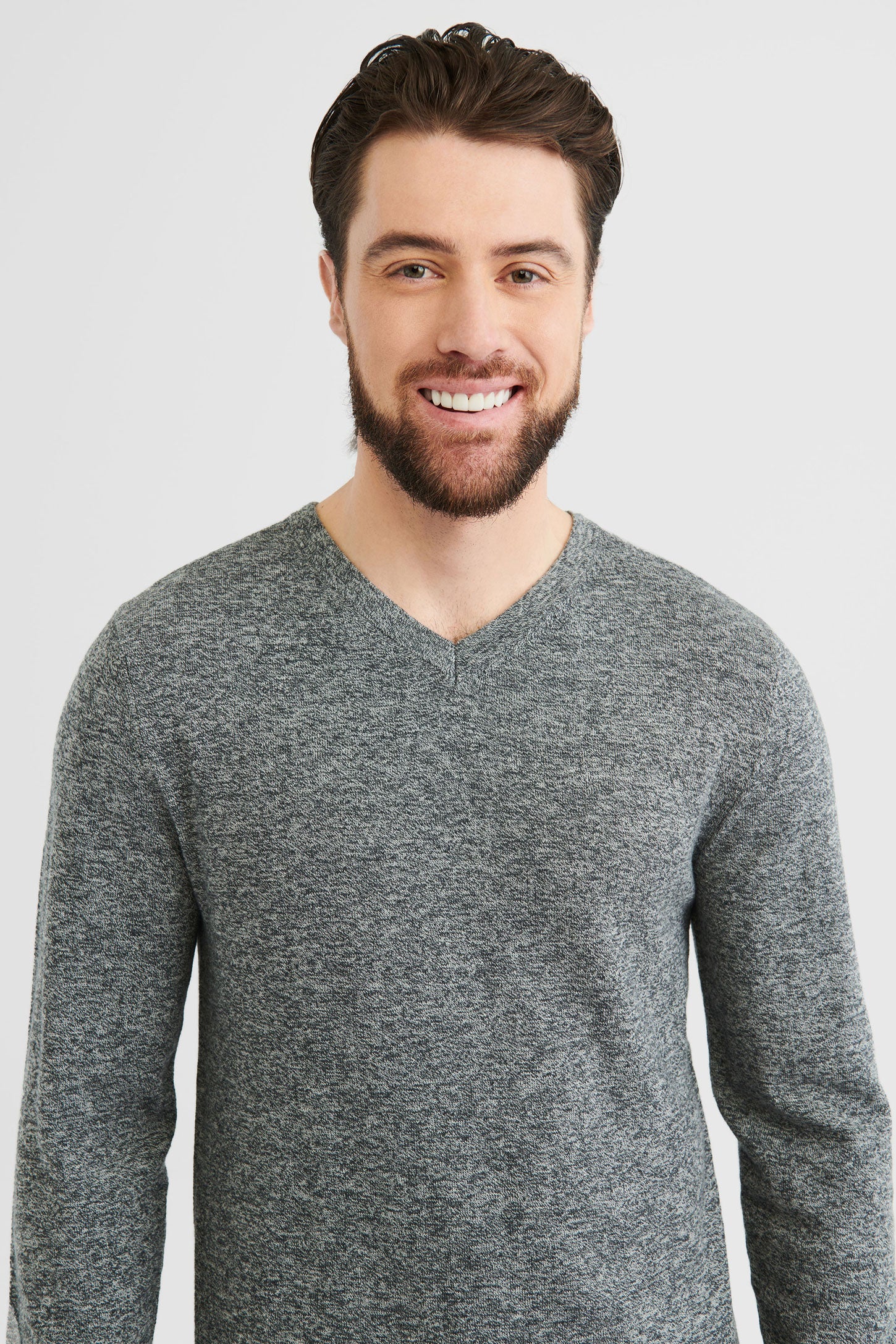 Chandail tricot col en V - Homme && GRIS MIXTE