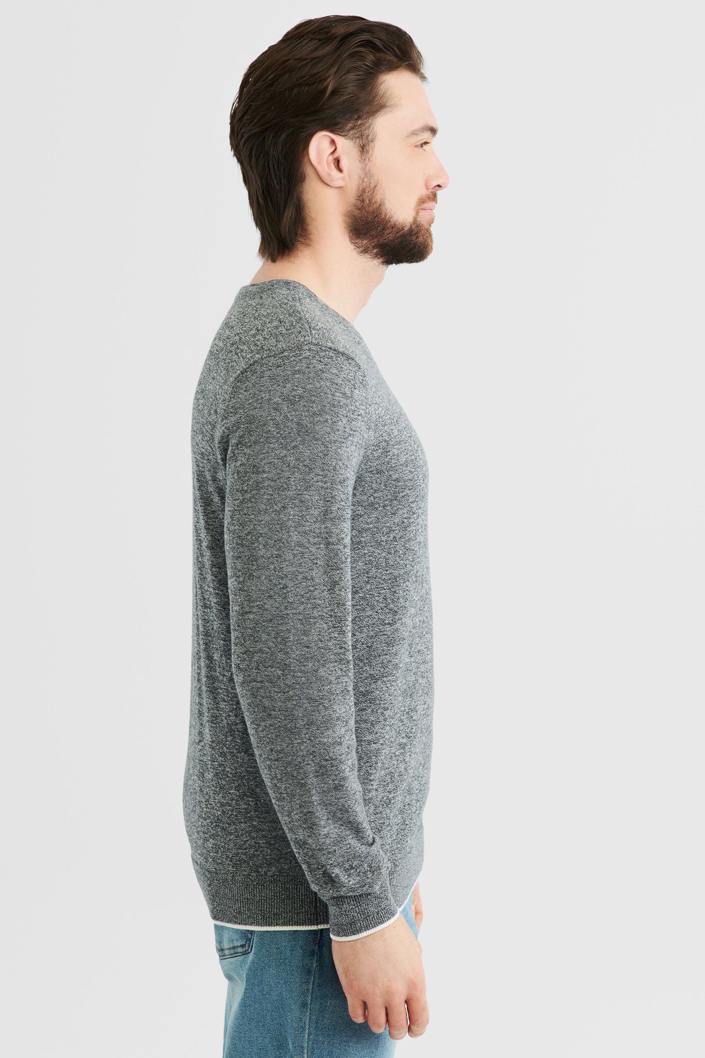 Chandail tricot col en V - Homme && GRIS MIXTE