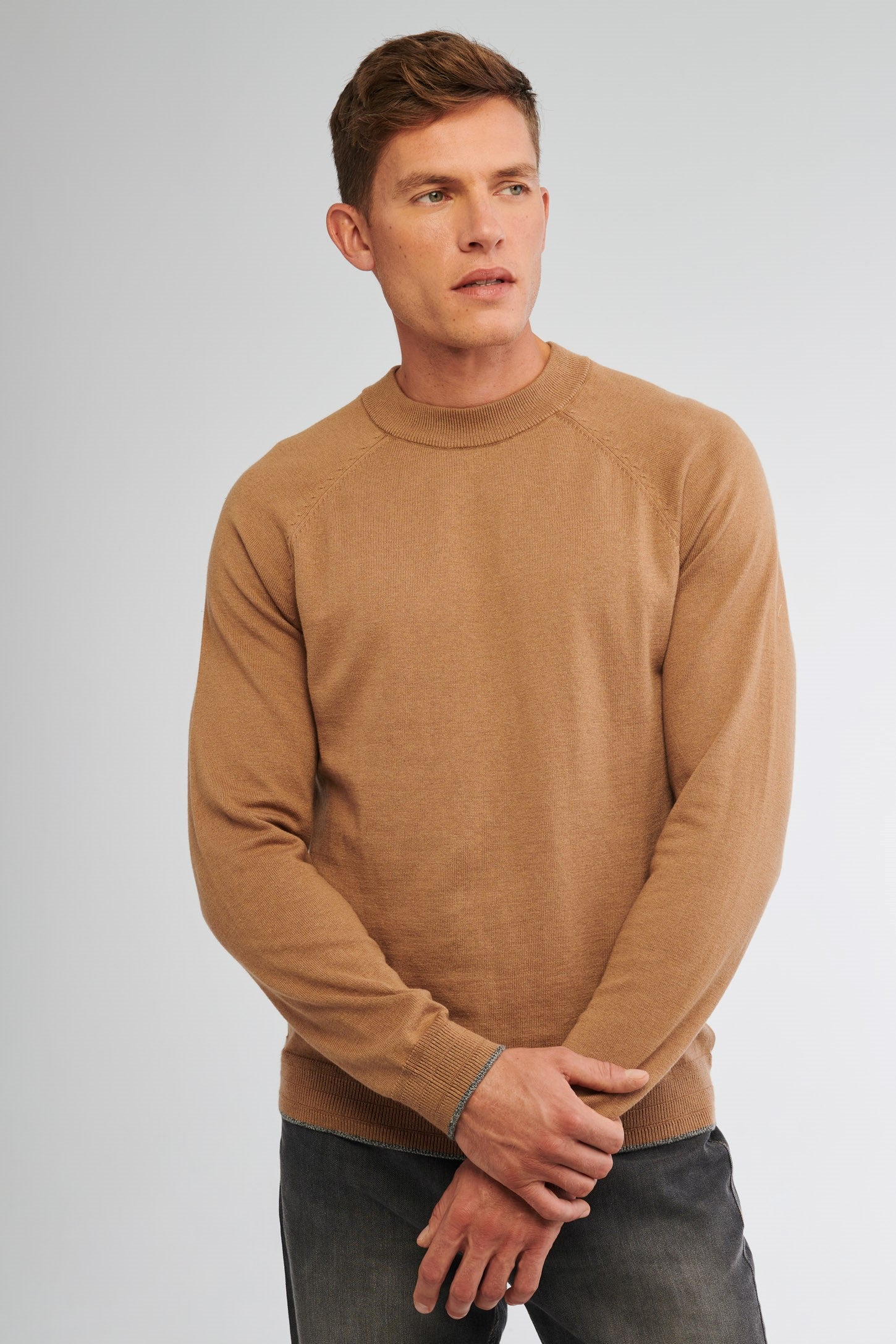 Chandail manches longues en tricot - Homme && CHAMEAU
