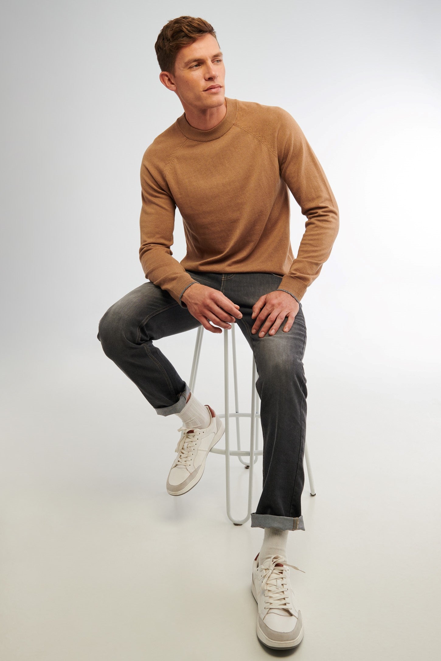 Chandail manches longues en tricot - Homme && CHAMEAU
