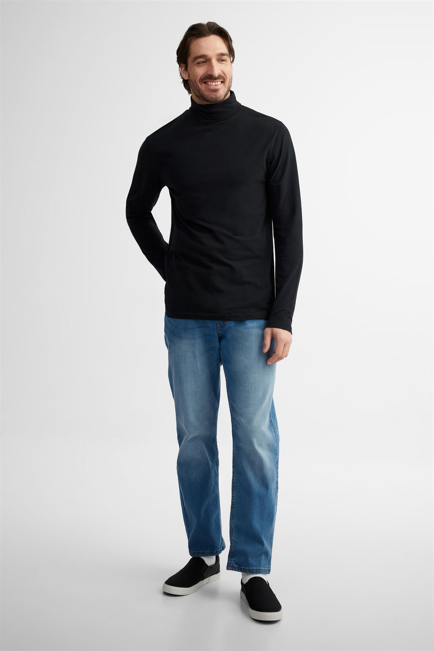 Chandail col roulé au fini brossé - Homme && NOIR