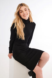Robe col roulé tricot côtelé - Femme && NOIR