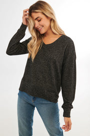Chandail tricot à manches longues - Femme && CHARBON MIXTE