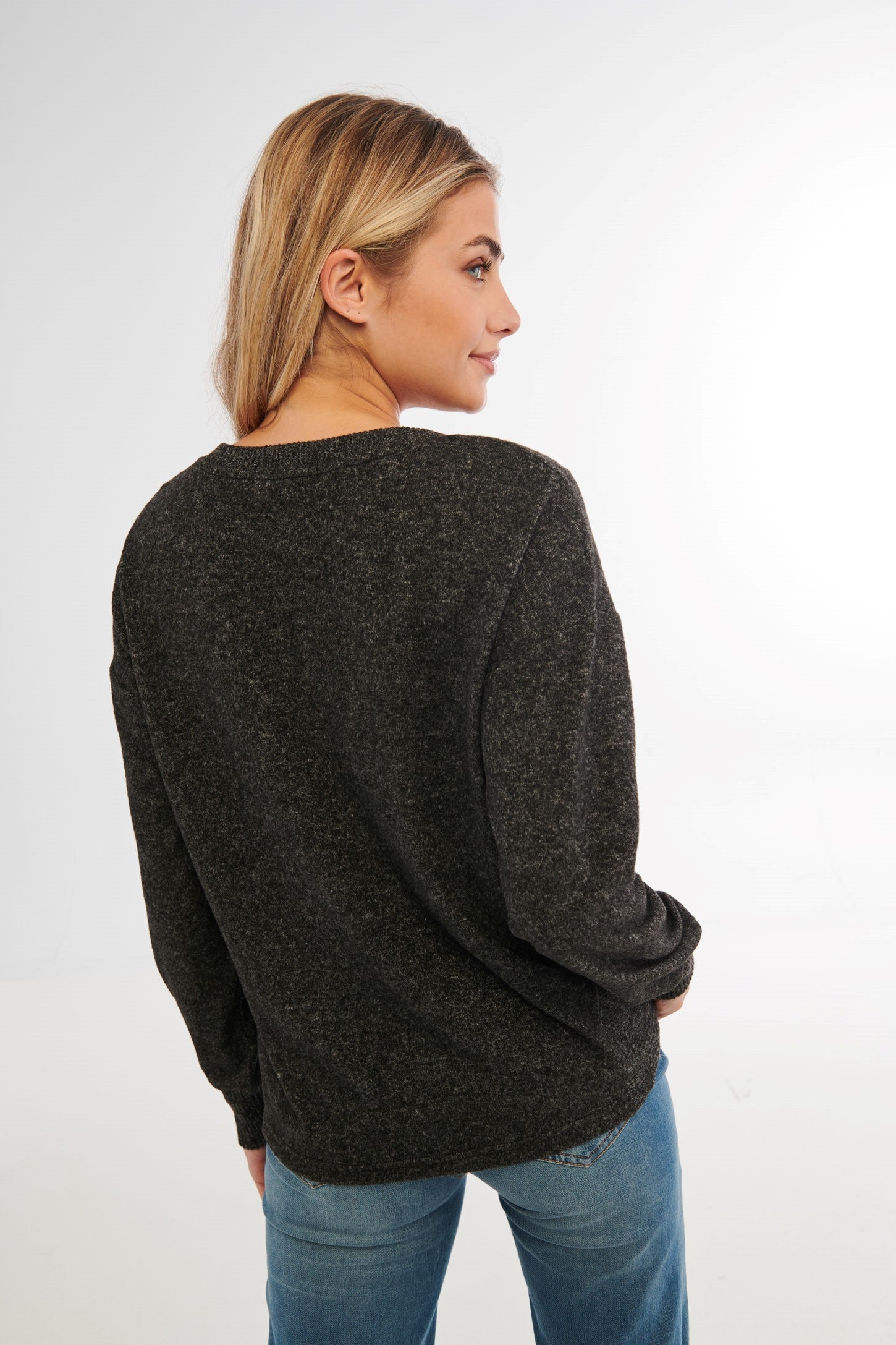 Chandail tricot à manches longues - Femme && CHARBON MIXTE