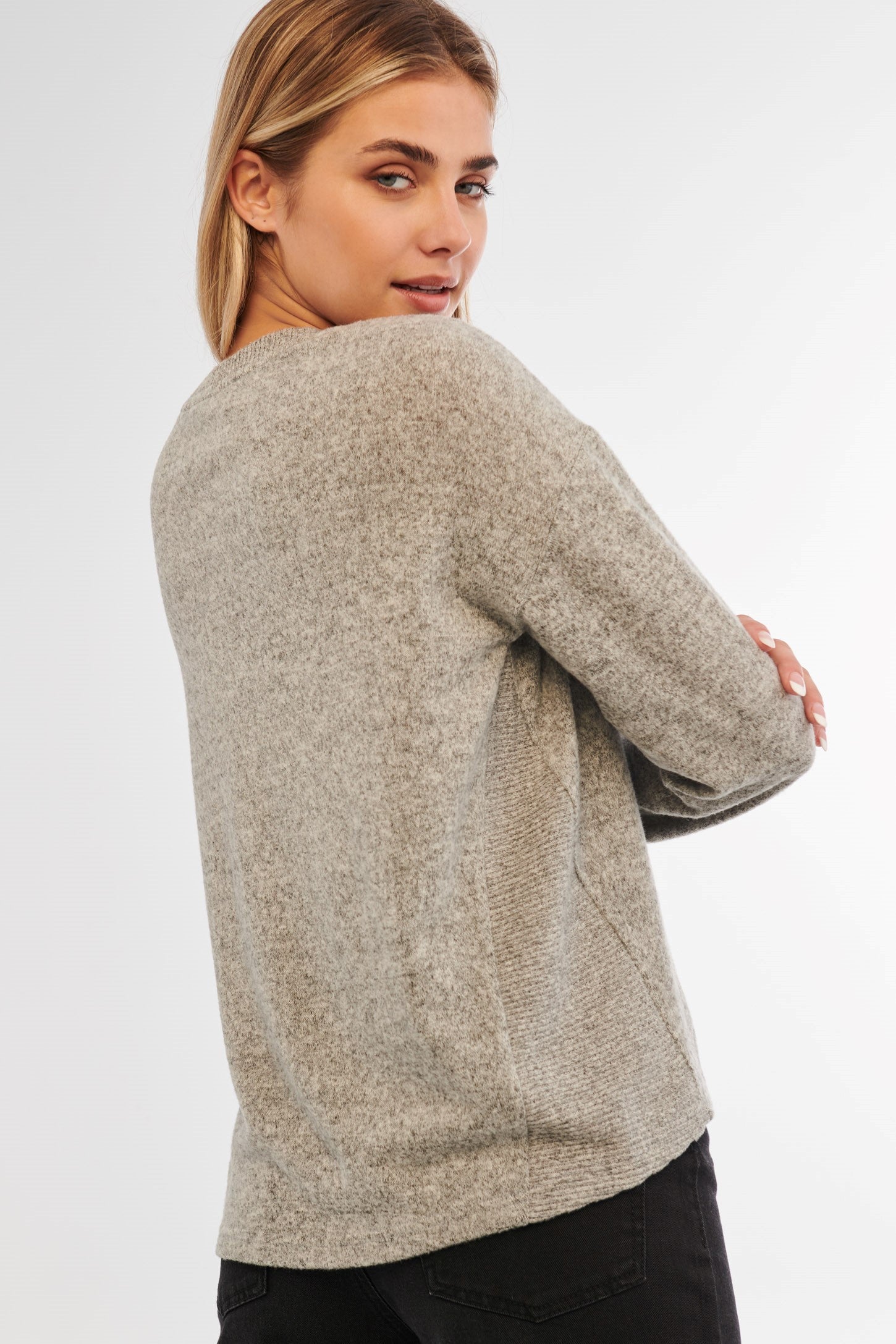 Chandail tricot à manches longues - Femme && GRIS MIXTE