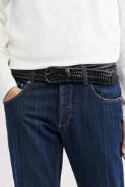 Ceinture en cuir tressé extensible - Homme && NOIR