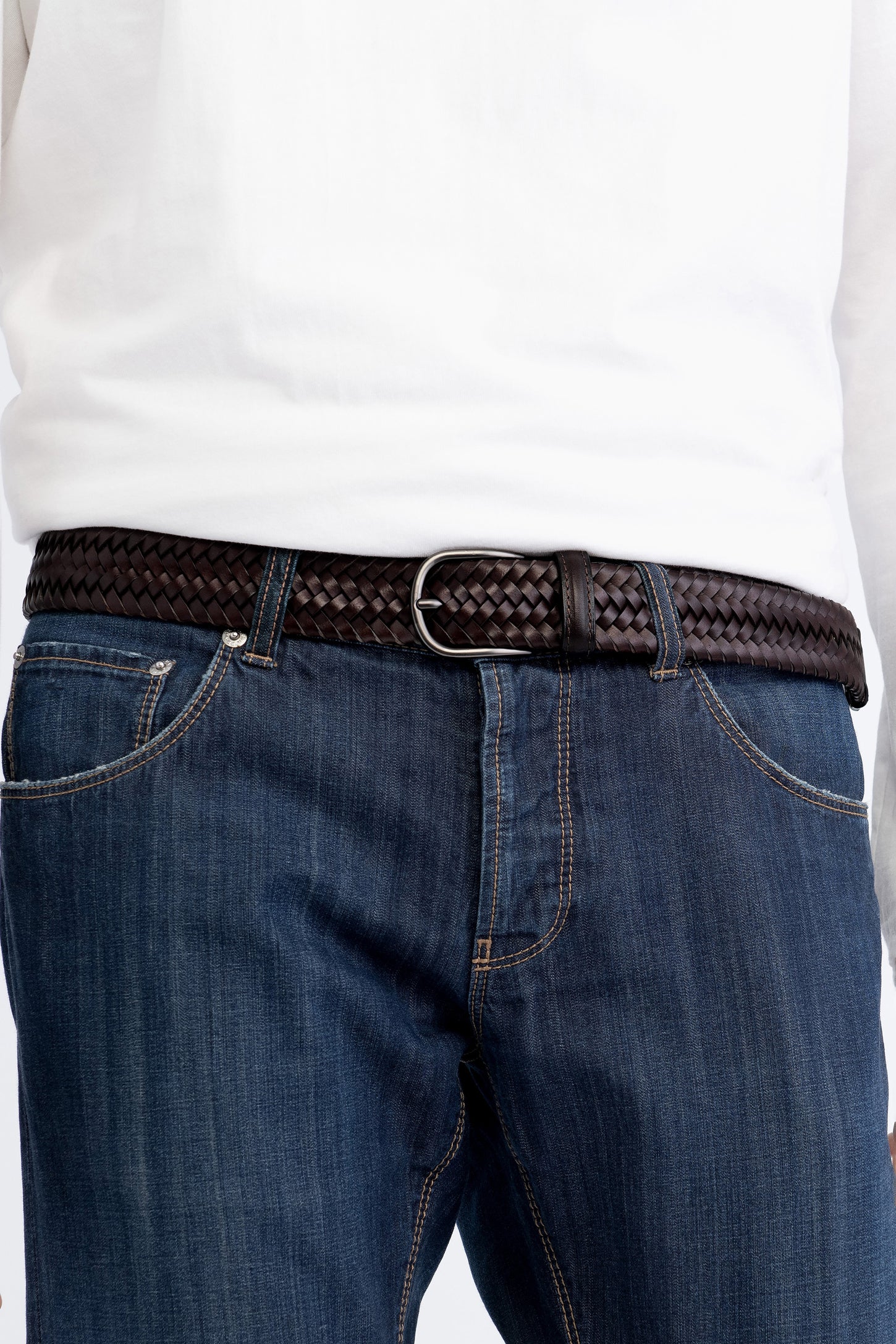 Ceinture en cuir tressé extensible - Homme && COGNAC