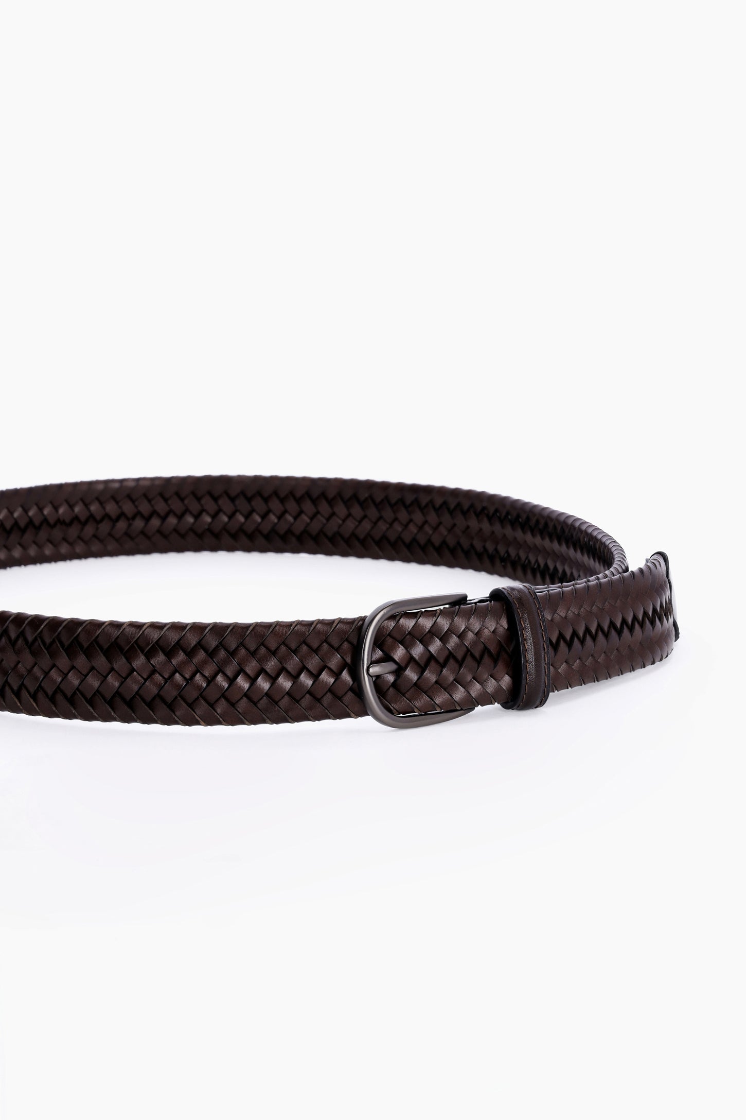 Ceinture en cuir tressé extensible - Homme && COGNAC