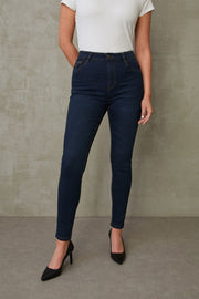 Jeans taille haute, coupe ajustée - Femme && DENIM FONCE