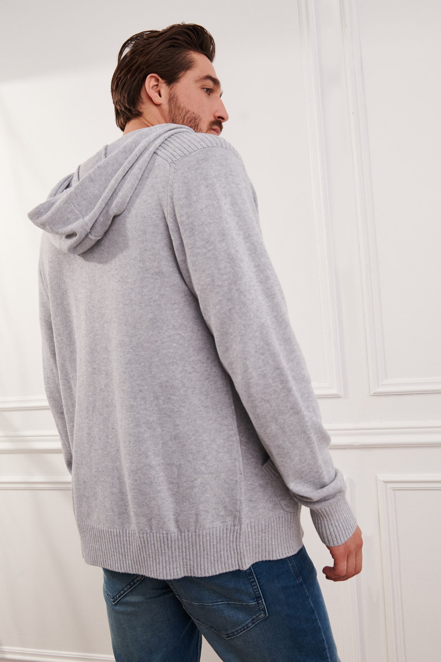 Cardigan en tricot à capuchon - Homme && GRIS CHINÉ
