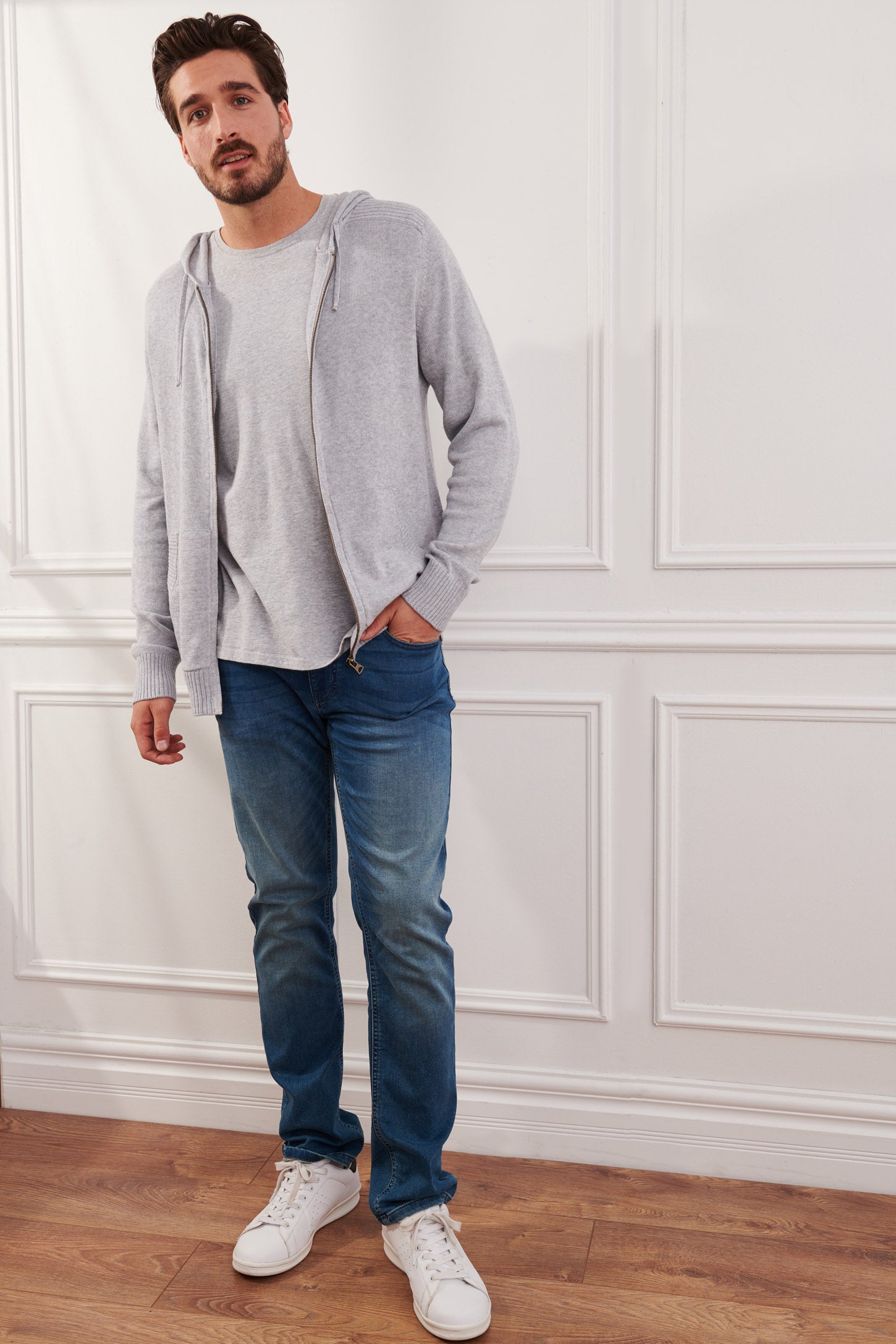 Cardigan en tricot à capuchon - Homme && GRIS CHINÉ