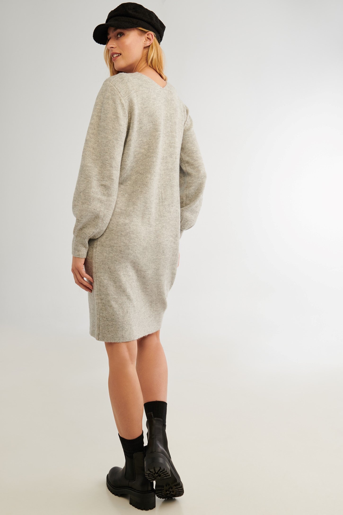 Robe manches longues en tricot - Femme && GRIS PALE