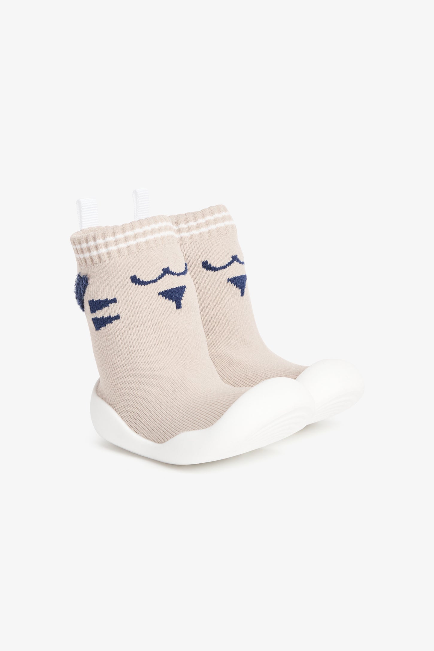 Pantoufle-chaussette en tricot avec semelle moulée - Bébé && TAUPE