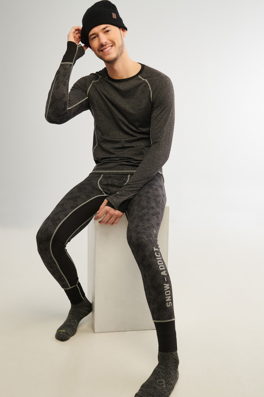 Mens Mid Waist Thermal Compression Leggings With Wide Elastic