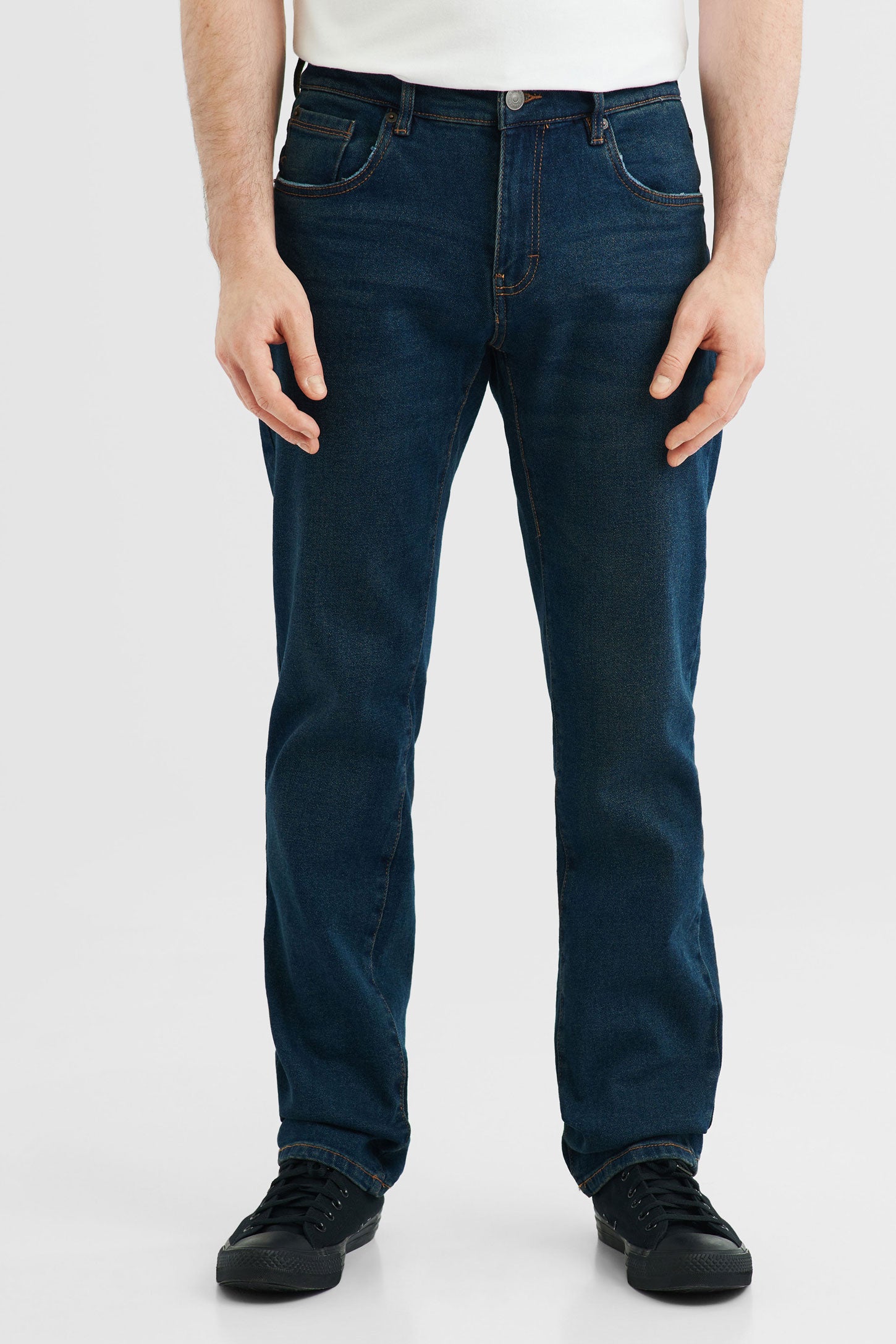 Jeans 5 poches, coupe régulière - Homme && BLEU FONCÉ