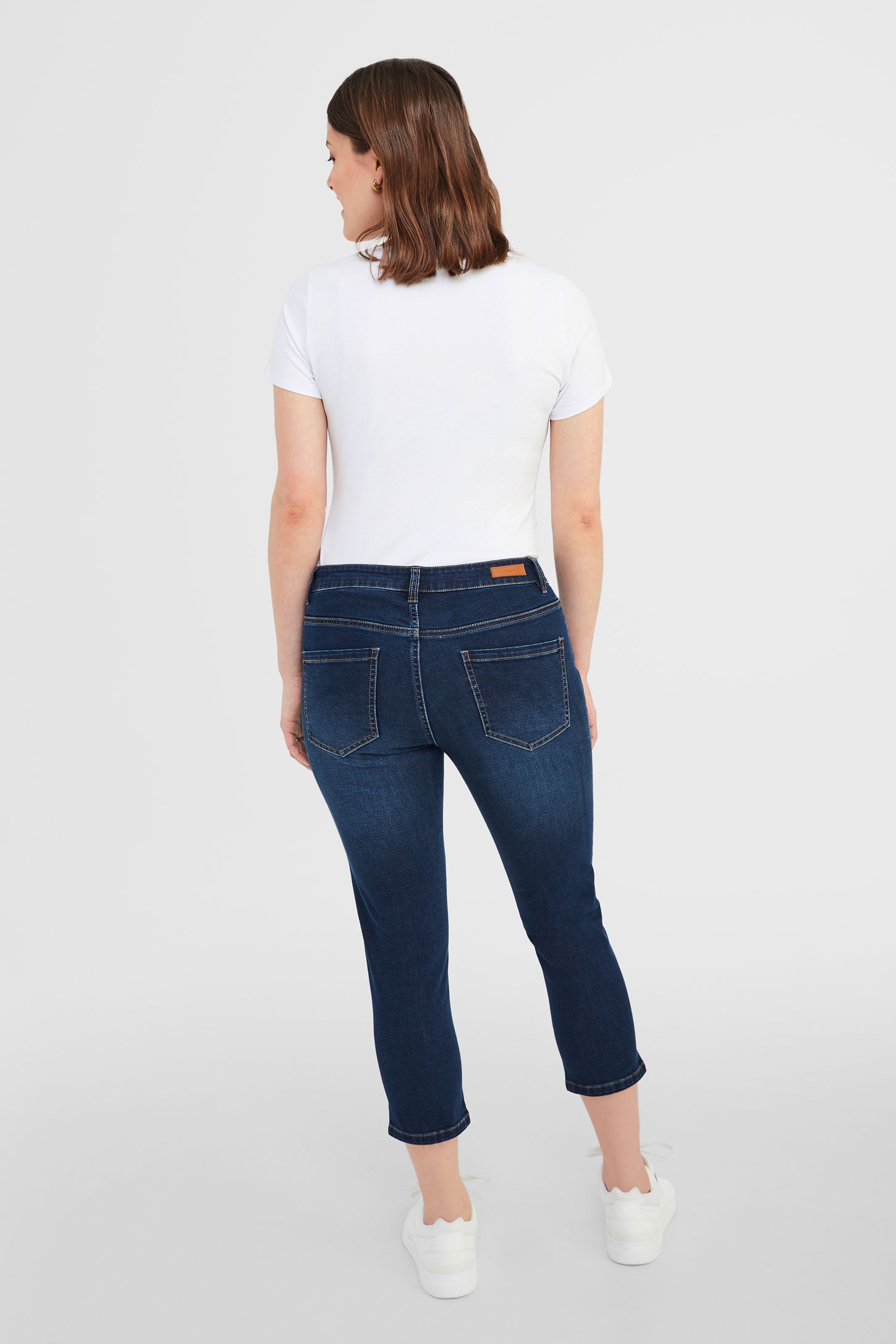 Capri 5 poches en jeans - Femme && BLEU FONCÉ