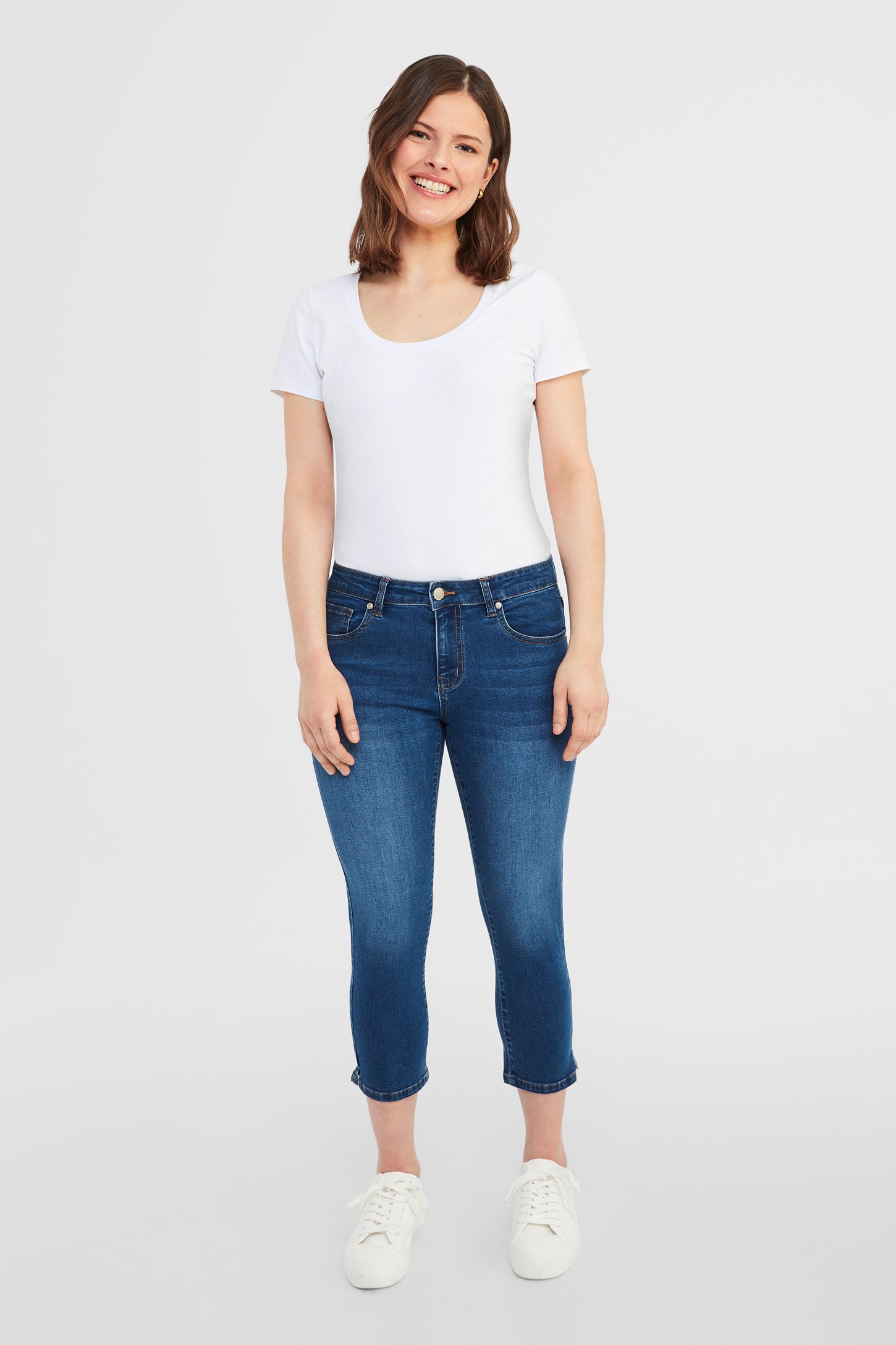 Capri 5 poches en jeans - Femme && BLEU MOYEN