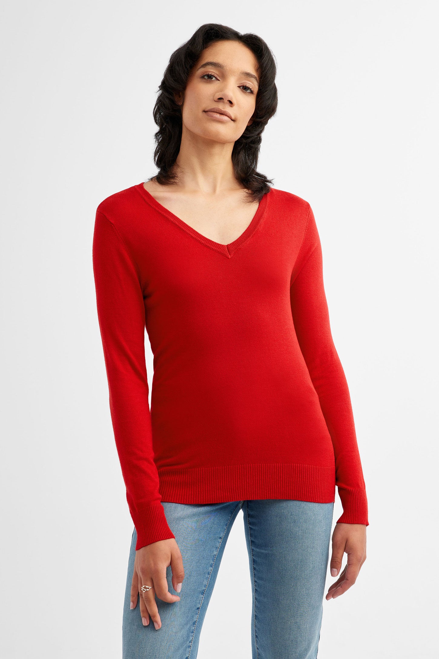 Chandail manches longues en tricot - Femme && ROUGE