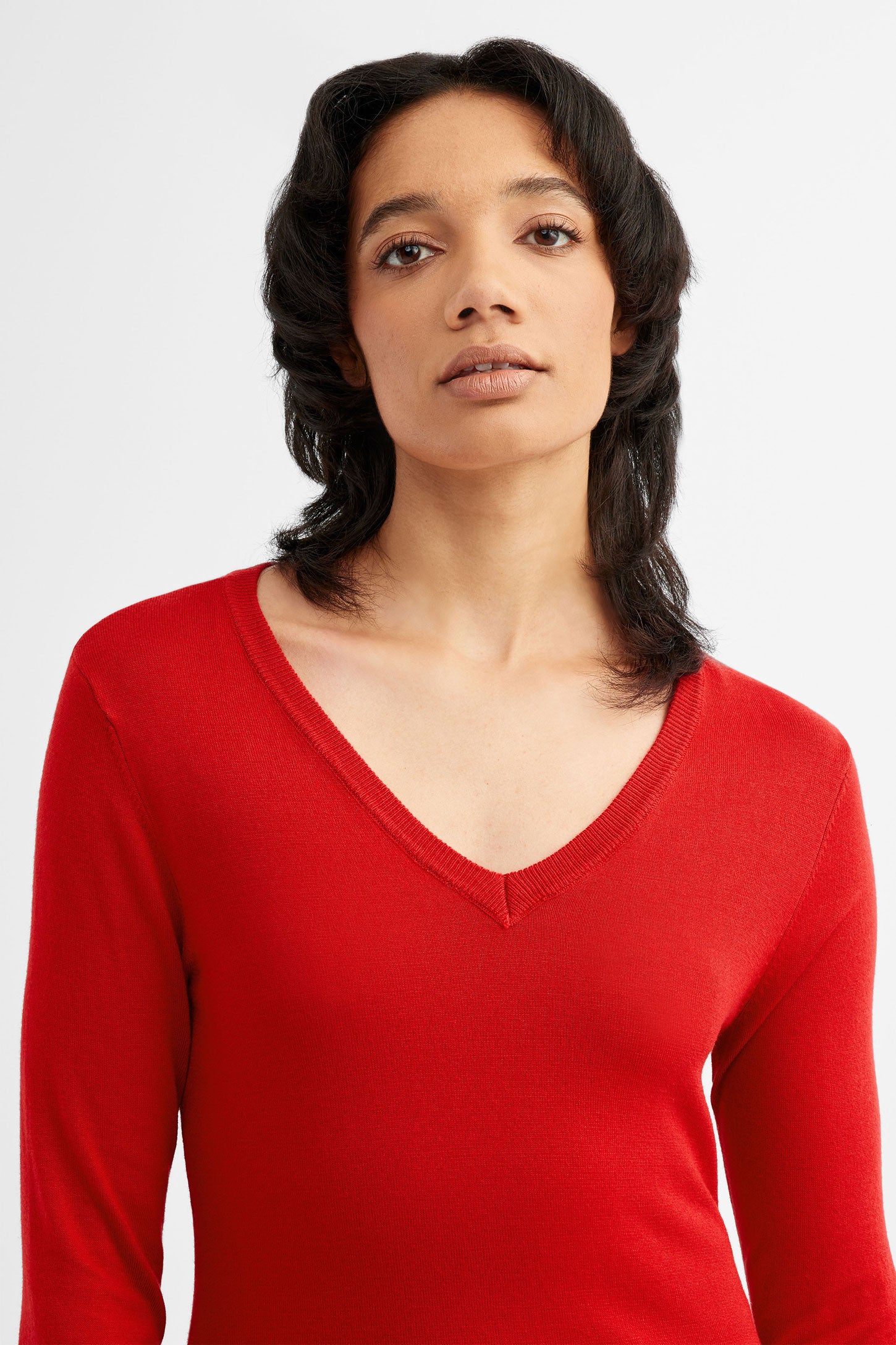 Chandail manches longues en tricot - Femme && ROUGE