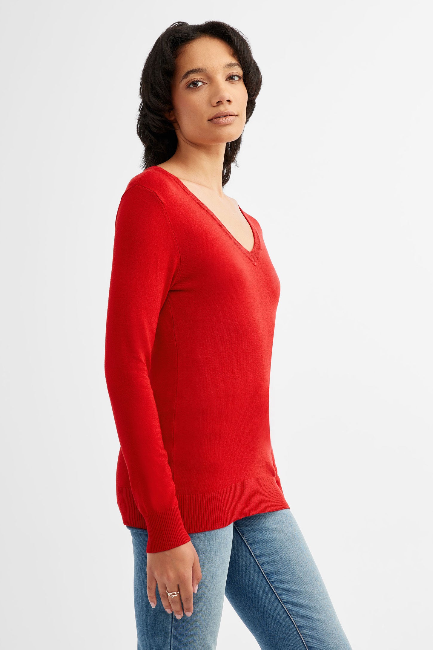 Chandail manches longues en tricot - Femme && ROUGE