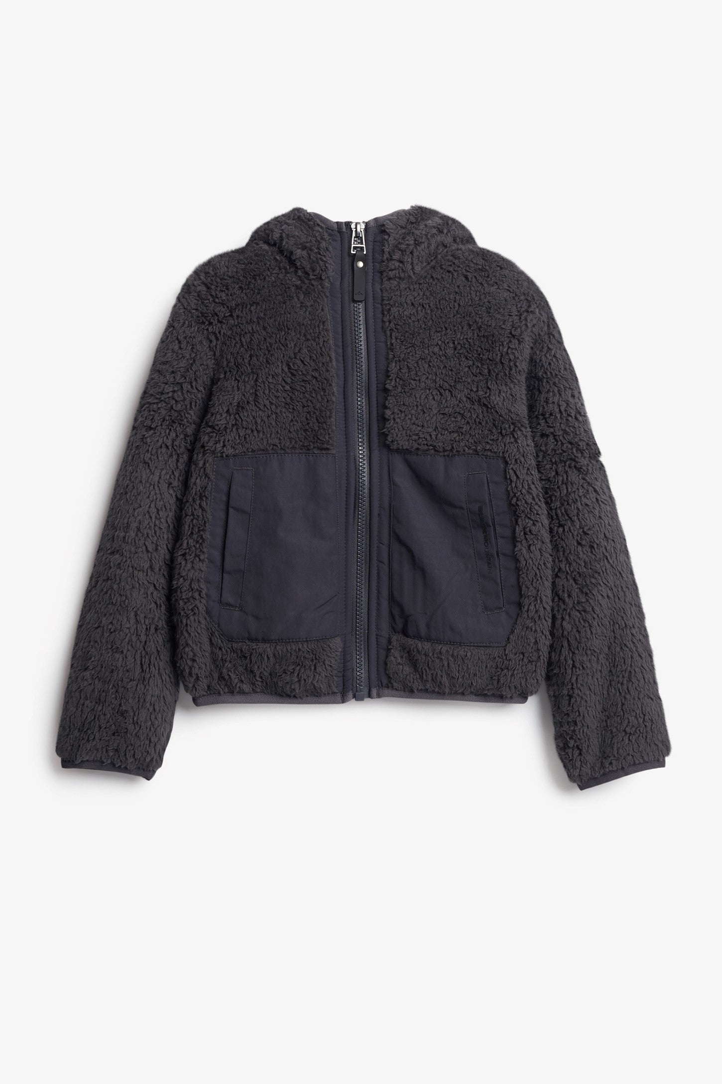 Veste à capuchon en sherpa - Enfant fille && CHARBON