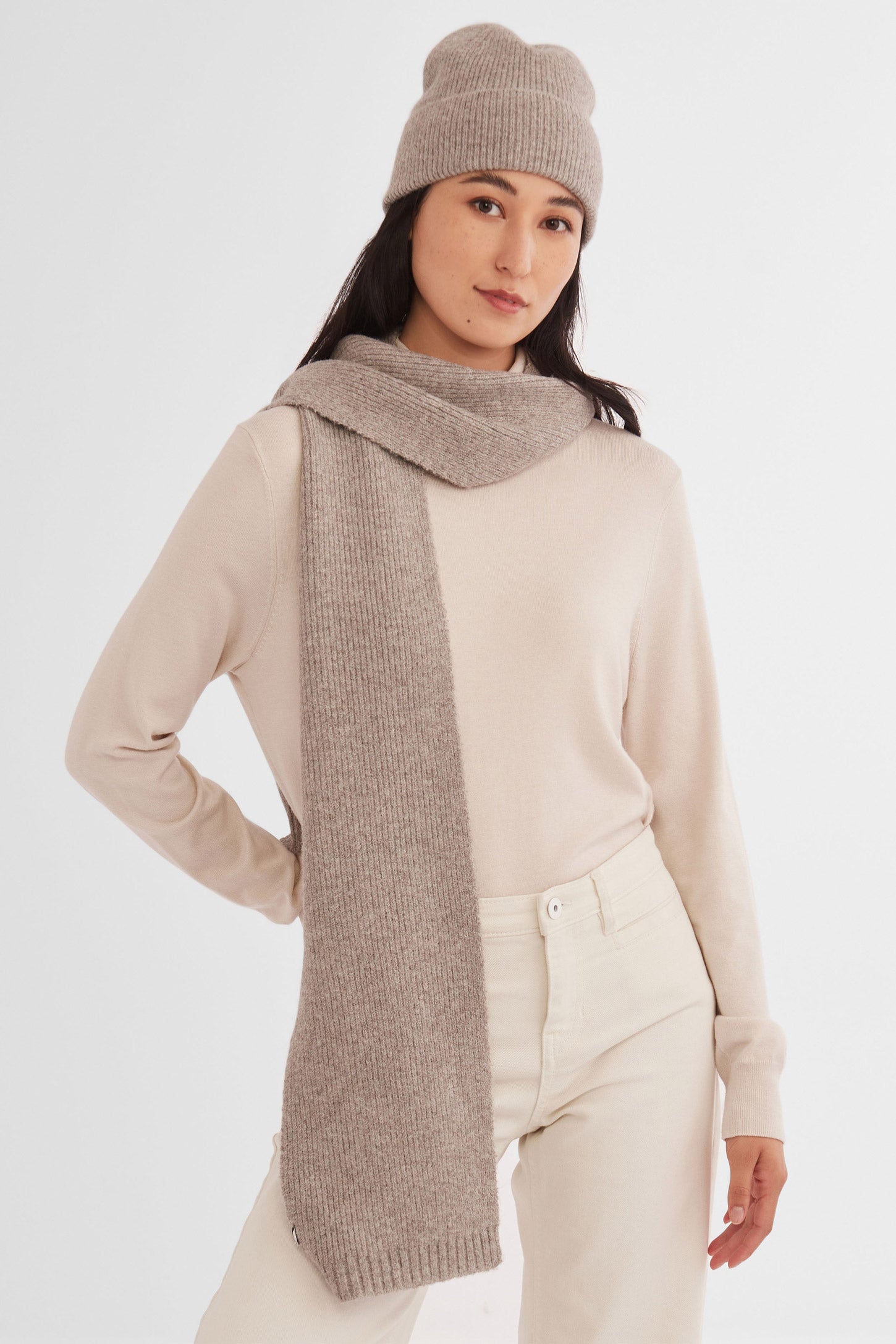 Foulard en tricot, polyester recyclé - Femme && GRIS PALE